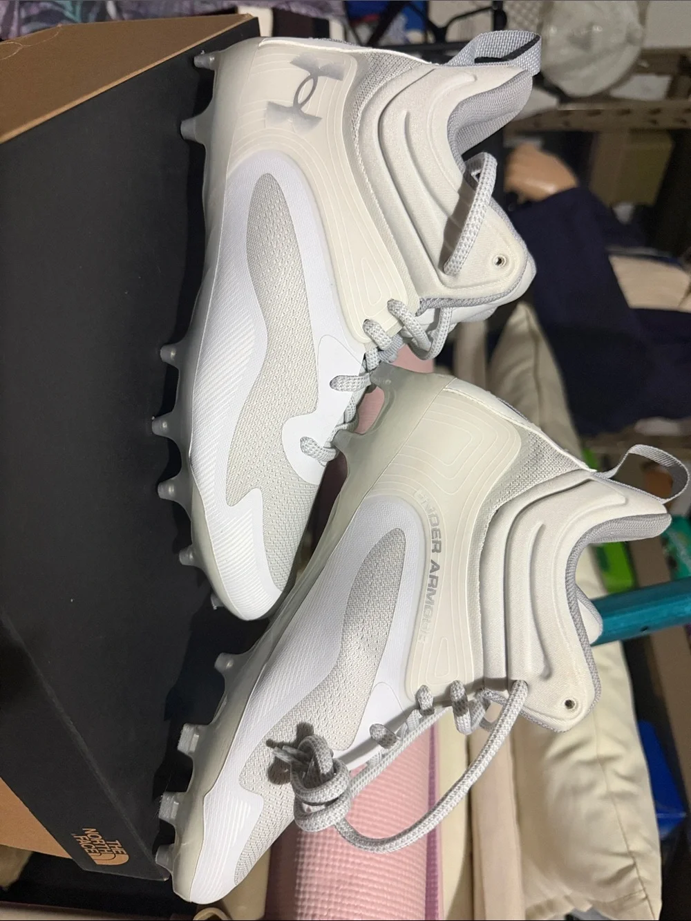 Under Armour White and Light Gray Football Cleats